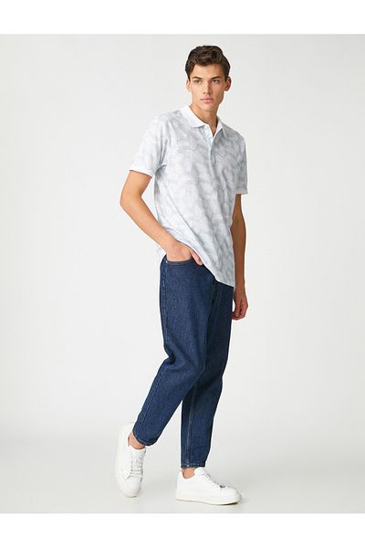 Koton T-Shirt mit Polokragen und Knöpfen mit Blattdetail, schmale Passform aus Baumwolle