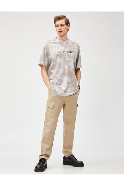 Koton Oversize T-Shirt with Slogan Abstract Print Crew Neck Short Sleeve Cotton