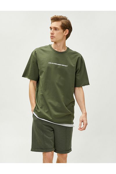 Koton Oversize T-Shirt Slogan Printed Crew Neck Βαμβακερό