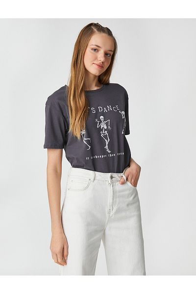 Koton Slogan Printed T-Shirt Crew Neck Short Sleeve