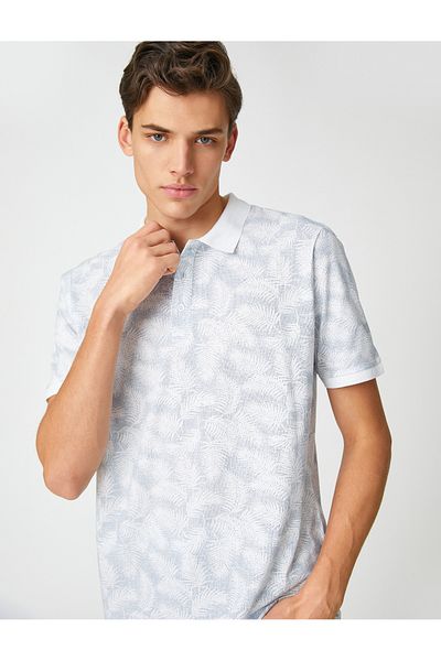 Koton T-Shirt mit Polokragen und Knöpfen mit Blattdetail, schmale Passform aus Baumwolle