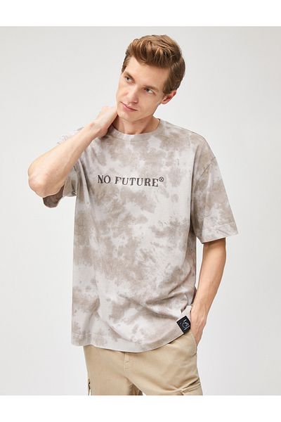 Koton Oversize T-Shirt with Slogan Abstract Print Crew Neck Short Sleeve Cotton