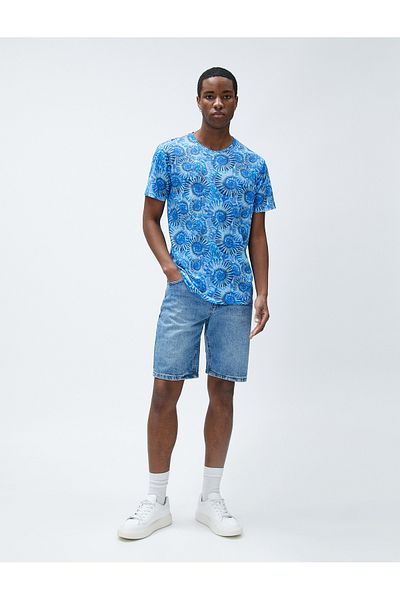 Koton Tričko s geometrickou potlačou Crew Neck Slim Fit s krátkym rukávom