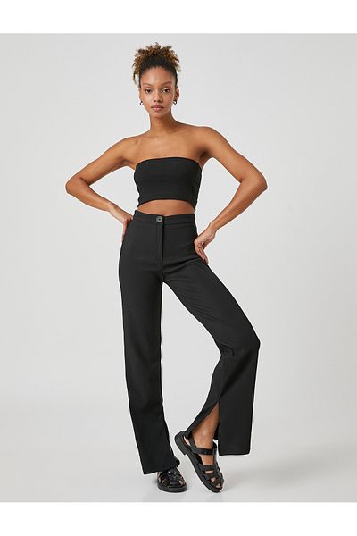 Koton Hose mit spanischem Bein und Kordelzug und hoher Taille – Schlitz