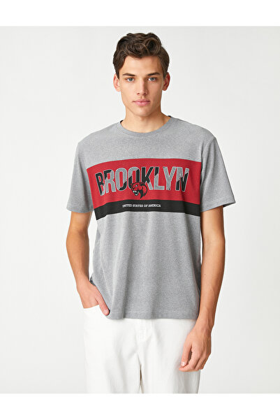 Koton Κολεγιακό T-Shirt με στάμπα με λαιμόκοψη κοντό μανίκι