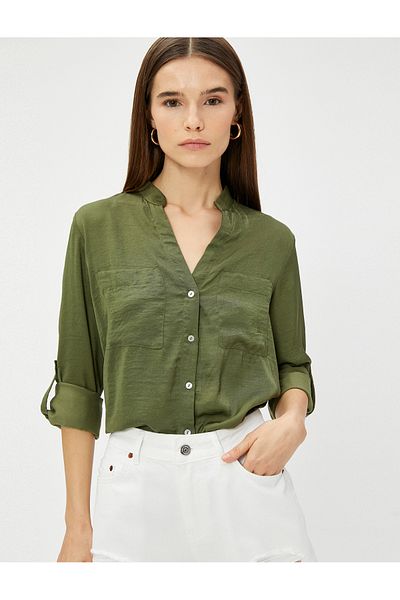 Koton Magnificent Collar Shirt with Pockets and Folded Sleeves