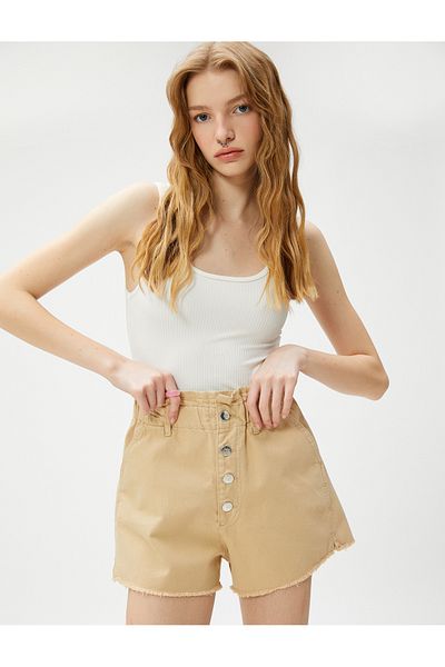Koton Elastische Jeansshorts mit hoher Taille – Taschen und Knöpfe