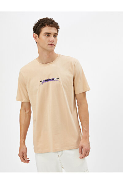 Koton Βαμβακερό μπλουζάκι με στάμπα με λαιμόκοψη