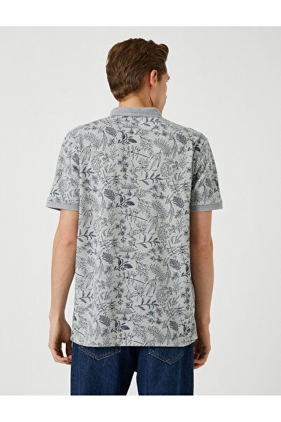 Koton Polo-Hals-T-Shirt mit Blumenmuster, schmale Passform, kurze Ärmel, geknöpft