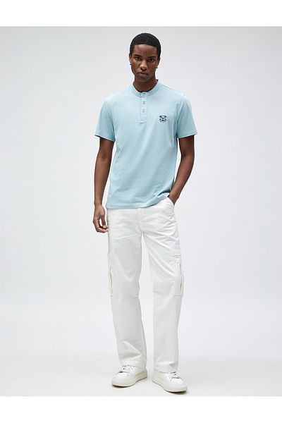 Koton Límec T-Shirt Buttoned Dog Vyšívané Slim Fit Bavlna
