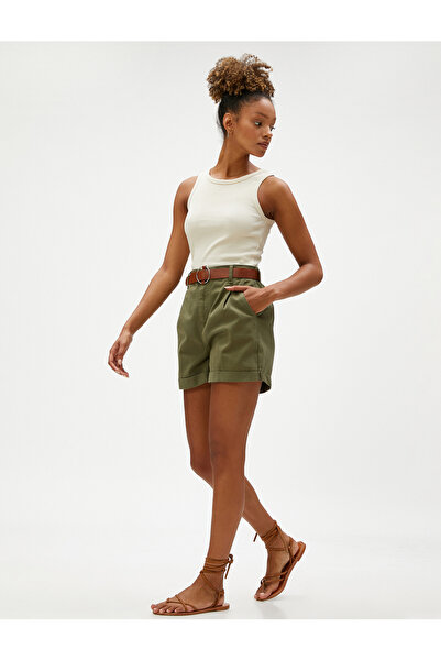 Koton Γυναικείο σορτς Normal Waist Standard Khaki 3sal40018mw