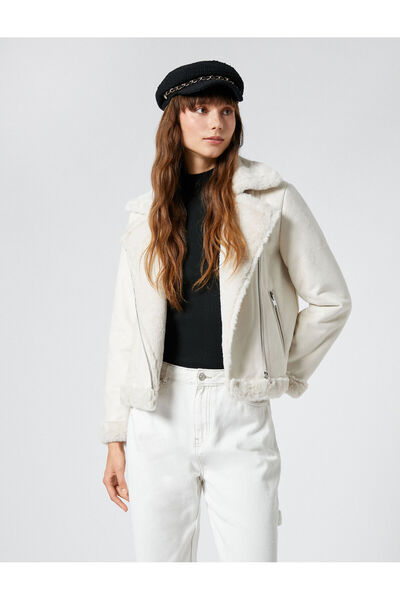 Koton Jachetă de motociclist din piele artificială din blană artificială Buzu...