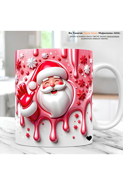 MARİS STORE Yeni Yıl Hediyelik 3D Noel Baba Baskılı Yılbaşı Kupa Bardak