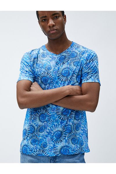Koton Tričko s geometrickou potlačou Crew Neck Slim Fit s krátkym rukávom