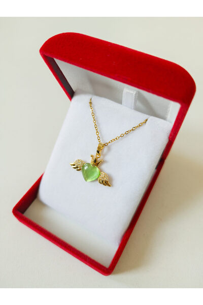 SeyCey.co Lüx Kadife Kutuda | Kanatlı Yeşil Kalp Kolye | 14 Şubat Sevgililer ...