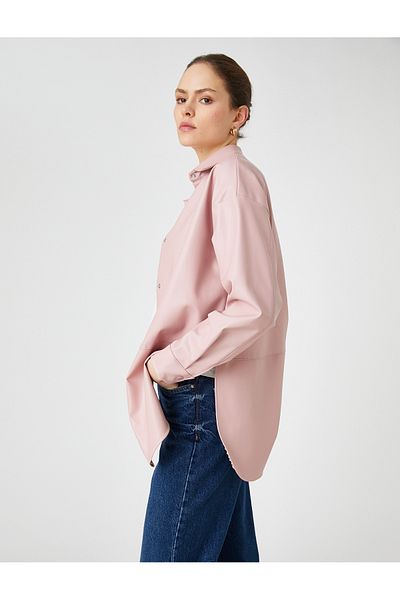 Koton Hemdjacke aus Kunstleder mit Druckknöpfen und Schlitzdetail