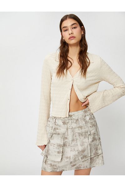 Koton Cargo Skirt with Big Pockets, Elastic Waist, Stopper, Cotton
