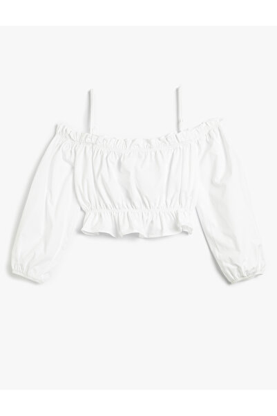 Koton Блуза с мадонна яка, къса, с открити рамене, тънки презрамки, набрана с...