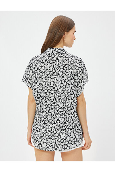 Koton Květinová košile s krátkým rukávem Ecovero® viskóza