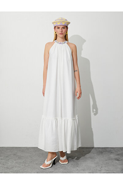 Koton Tuba Unsal X - Halter Neck Bead Embroidered Long Dress