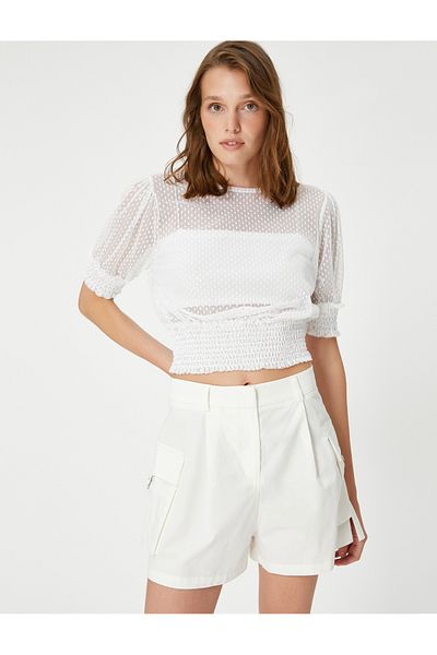 Koton Spitzenbluse mit Ballonärmeln und Bunddetail
