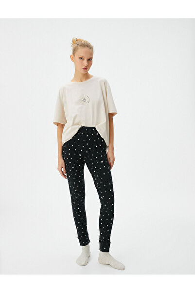 Koton Pyjama-Set mit kurzen Ärmeln und Rundhalsausschnitt, bestickt