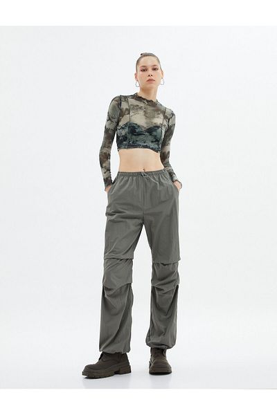Koton Parachute Trousers High Waist Floor Detail Stopper Pocket