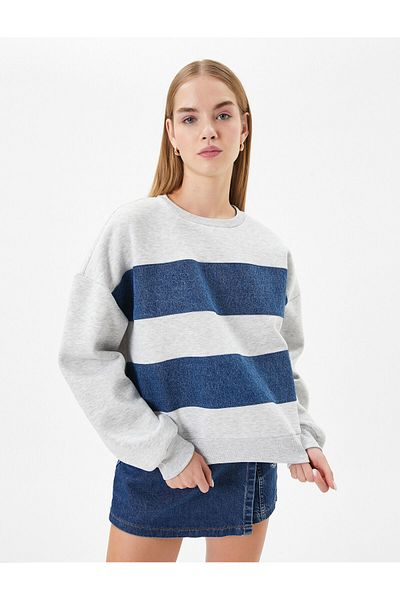Koton Sweathirt Ribbed Manecă Lungă Decolteu Crew