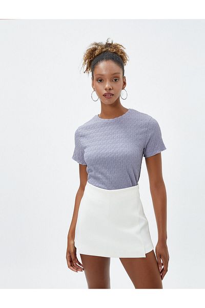 Koton Basic Textured Crop T-Shirt - Crew Neck - Cotton Wrap
