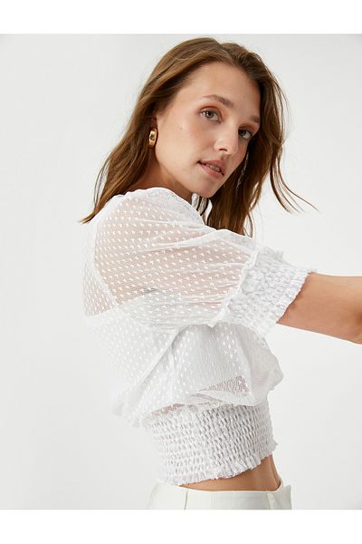 Koton Spitzenbluse mit Ballonärmeln und Bunddetail