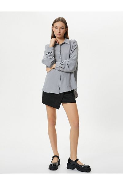 Koton Shirt Long Loose Sleeve Classic Collar Relaxed Cut