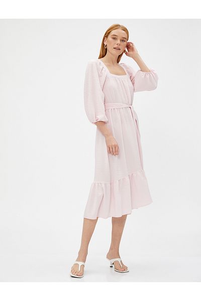 Koton Midi-Lagenkleid mit Gürtel und kurzen Ärmeln