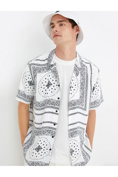 Koton Summer Shirt Short Sleeve Turn-down Collar Shawl Print Detail