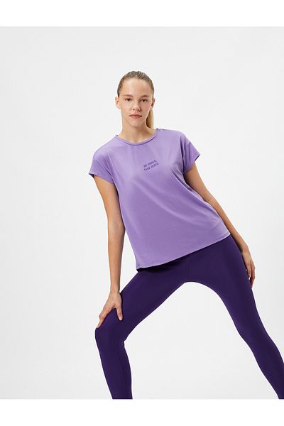 Koton Sports T-Shirt Slogan Printed Short Sleeve with Back Window Detail