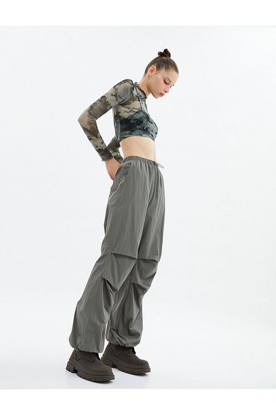 Koton Parachute Trousers High Waist Floor Detail Stopper Pocket