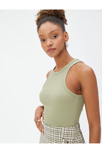 Koton Halter Neck Ribbed Undershirt Basic Piping Detailed Cotton