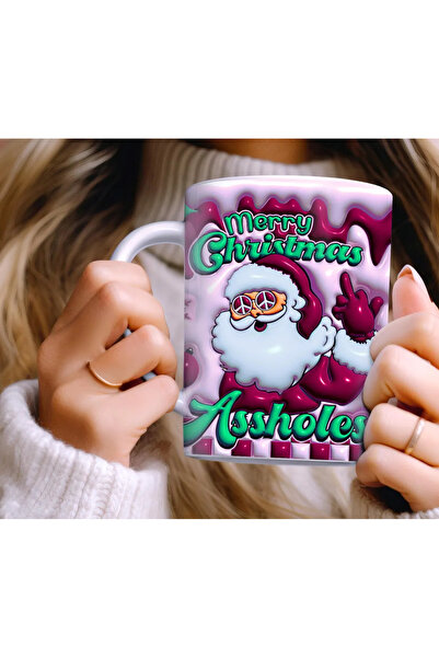 MARİS STORE Yeni Yıl Merry Christmas 3D Noel Baba Baskılı Yılbaşı Kupa Bardak