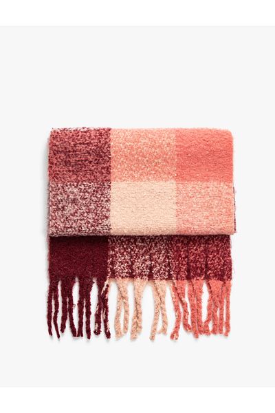 Koton Plaid Scarf with Soft Textured Tassels