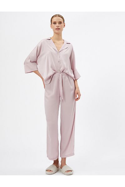 Koton Satin Pajama Bottoms with Lace Waist and Pocket Detail