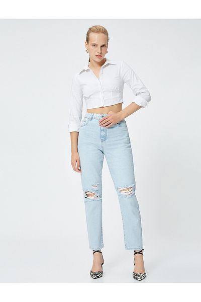 Koton Ripped Jeans Slightly Skinny Leg - Mom Jeans