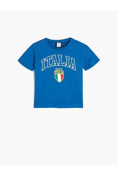 Koton Tricou cu mânecă scurtă imprimat cu tematică sportivă Italia - Gât crew