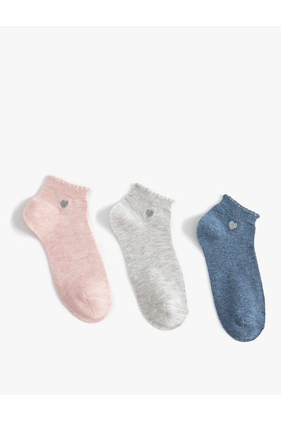 Koton Set de 3 șosete papuci multicolore cu detaliu inimă