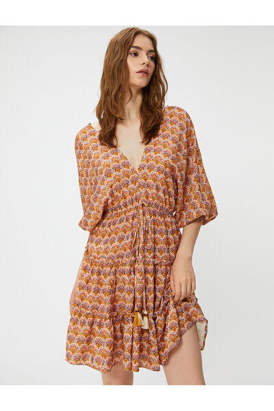 Koton Μίνι φόρεμα με έθνικ στάμπα V λαιμόκοψη