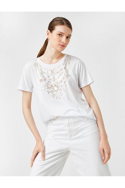 Koton Jewel Printed T-Shirt Modal Blended