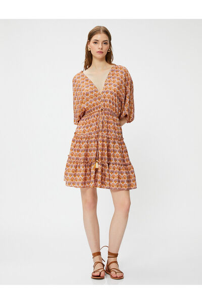 Koton Μίνι φόρεμα με έθνικ στάμπα V λαιμόκοψη