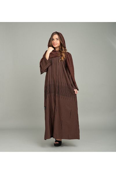 IKKXA Modern Emirati Embroidery Stripe Abaya AIK5080 Brown