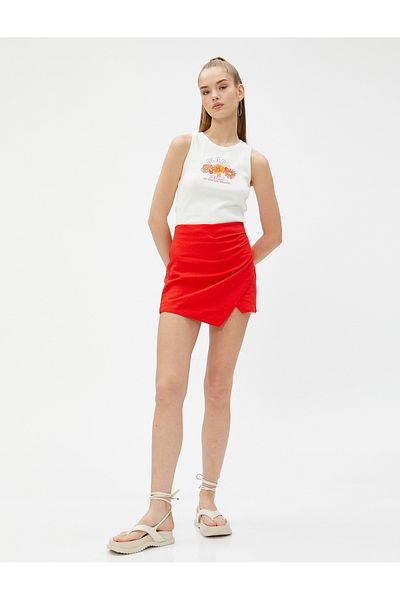 Koton Mini Short Skirt Draped Slit Linen Blend