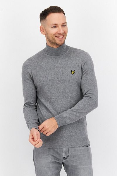 Lyle & Scott Men Funnel Neck Long Sleeve Embroidered Logo Sweater, Grey