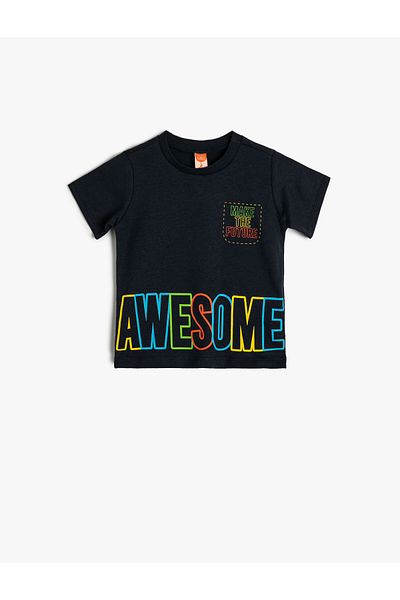 Koton T-Shirt Short Sleeve Slogan Printed Crew Neck Cotton