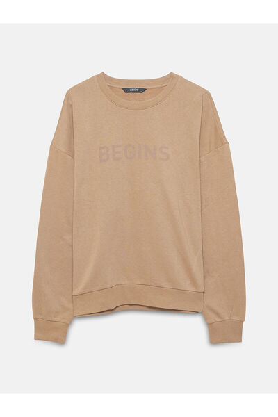 LC Waikiki Ανδρικό φούτερ με χοντρό λαιμόκοψη με τύπωμα σε καφέ Standard Fit